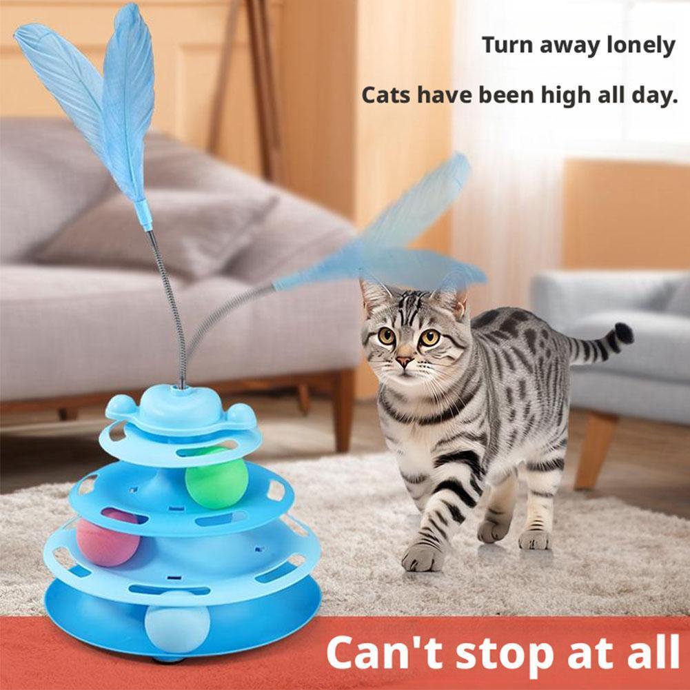 Cat Roller Ball ของเล่น Interactive - สีเขียว 3 ชั้น Tower สนุก Cat Ball Track ของเล่น 3 สีลูก K9n9
