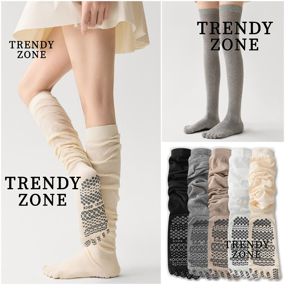 TRENDYZONE ถุงเท้าโยคะห้านิ้ว เหนือเข่า มีจุดซิลิโคนกันลื่น หลากหลายสี เหมาะสำหรับการเต้นรำและการฝึกซ้อม