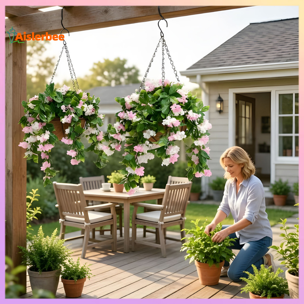 Ariderbee 15 Faux Crepe Myrtle แขวนตะกร้า Uv ทนดอกไม้ประดิษฐ์กลางแจ้งสมจริงปลอมดอกไม้หม้อสําหรับ Gar