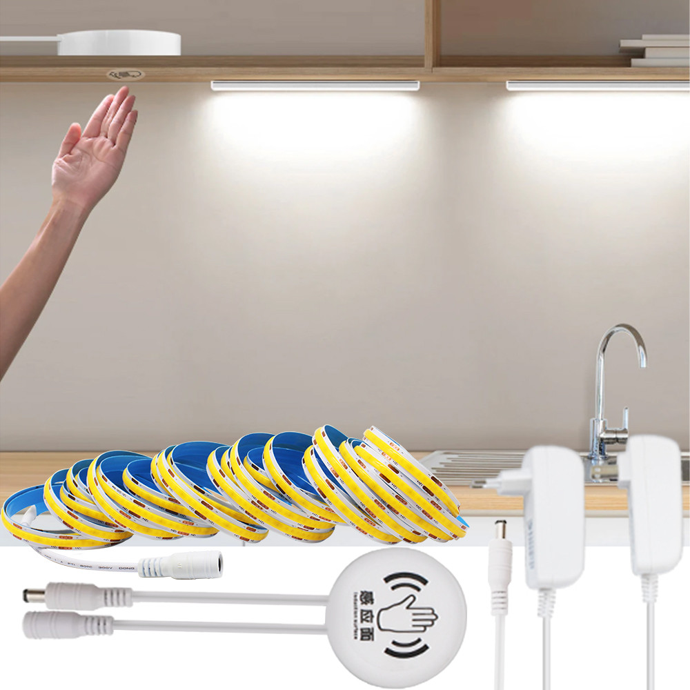 DC12V ไม้ Penetrable Touch Sensor COB ไฟ LED Strip Hand Sweep Control Dimming เทปโคมไฟ 1M 2M 3M 4M 5
