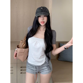 Vogue🌟พร้อมส่ง🌟 เสื้อคลุมแขนสั้น+เกาะอก ได้สินค้า2ชิ้น ใส่สบายยืดตามตัว (FY8306)
