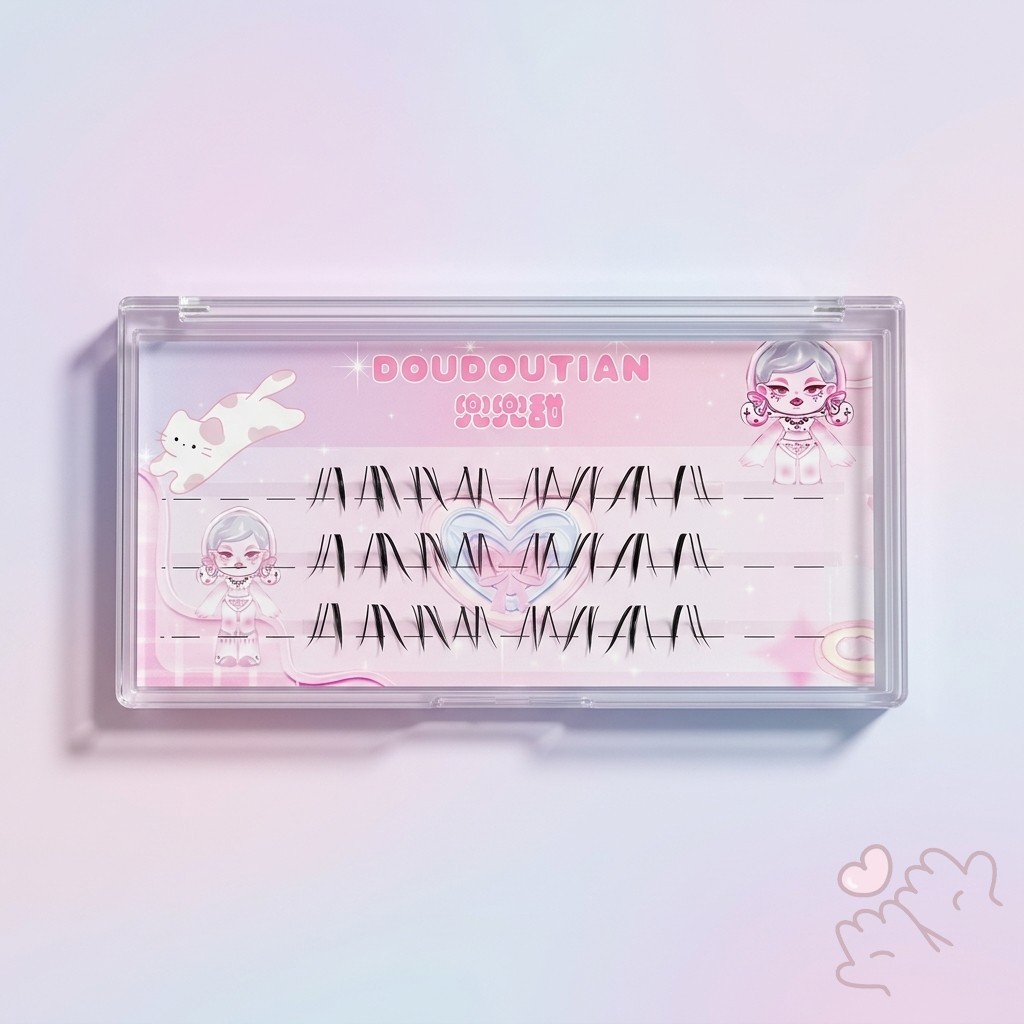 Doudou Sweet Ultra Wolf Style Asian Lower Eyelashes เส้นใยประดิษฐ์สีดํา C Curl 5-7 มม.ผสม