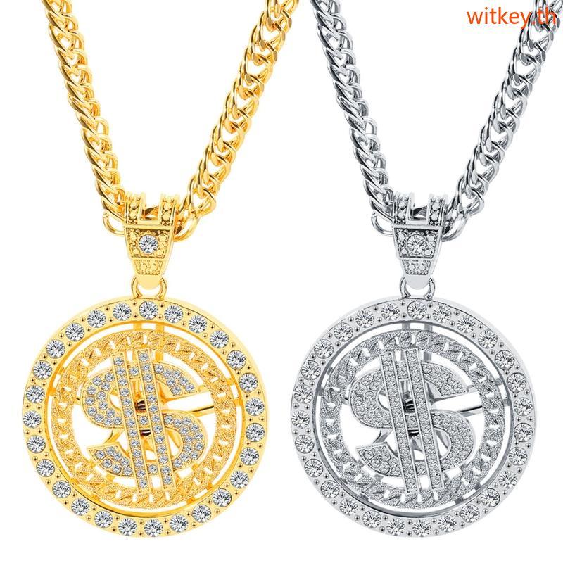 สร้อยคอดอลลาร์หมุนได้ WIT Gold Silver Plated สไตล์ยุค 80s และ 90s