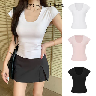 MOSESQUEEN โมเสสควีน เสื้อยืดแขนสั้นคอกลม เรียบหรู เหมาะสำหรับหน้าร้อน #63638