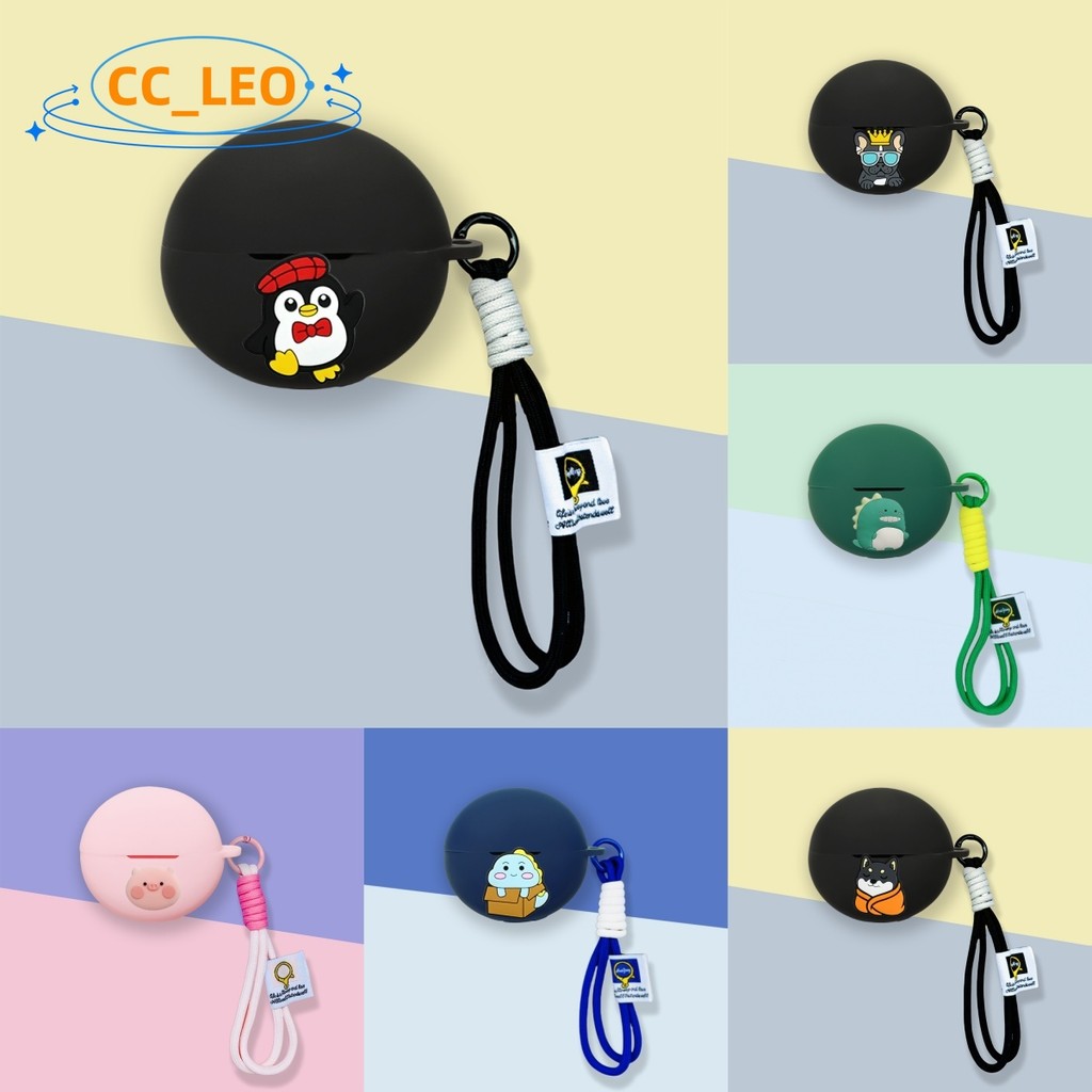 for OPPO Enco Clip 2 Case Cartoon Bulldog Cute Piglet Lanyard Silicone Soft Case Suitable for OPPO E