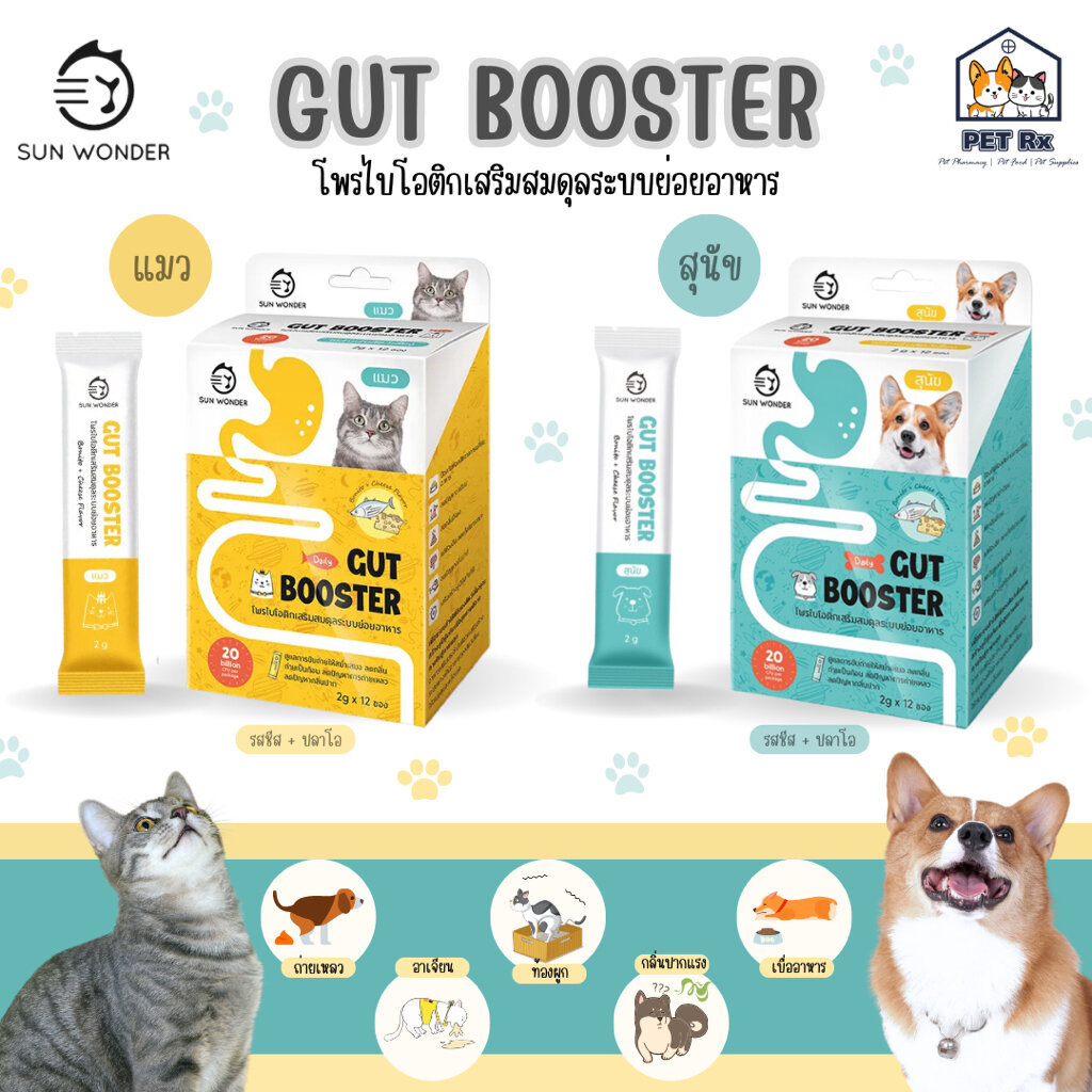 Gut Booster [แท้ ] ผงโรยอาหารโพรไบโอติกเสริมสมดุลระบบย่อยอาหาร สำหรับสุนัขและแมว (Sun Wonder)
