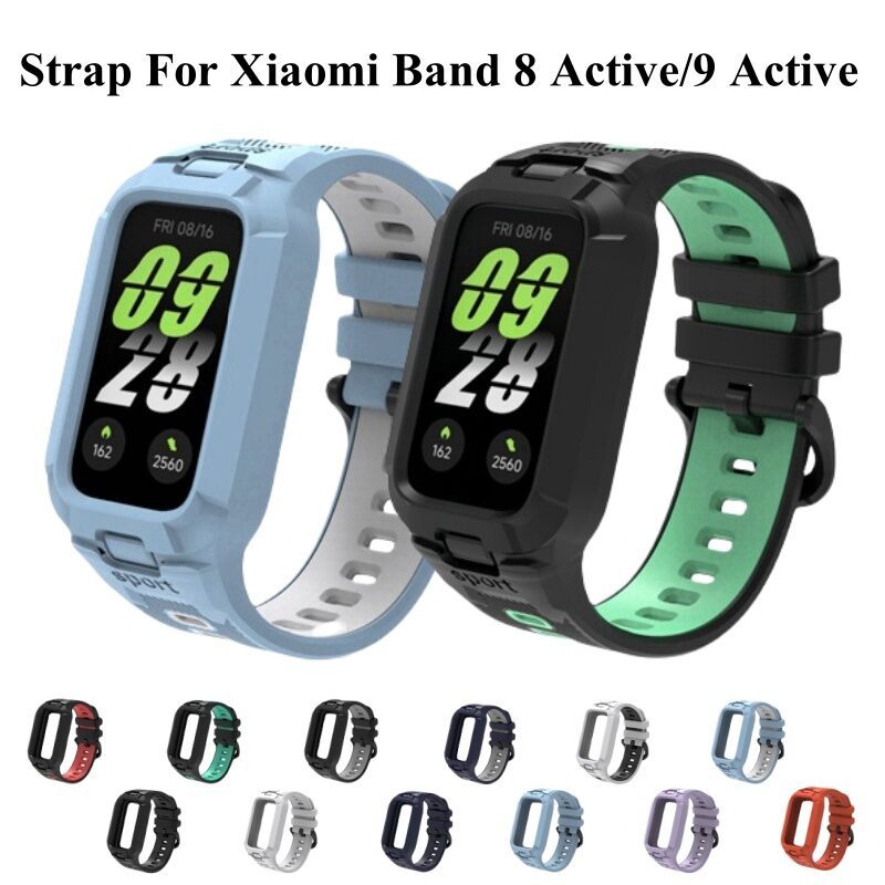 สายซิลิโคนสําหรับ Xiaomi Mi Band 8 Active/9 Active/Redmi Band 2/Redmi 3 สายรัดข้อมือแบบบูรณาการ TPU 