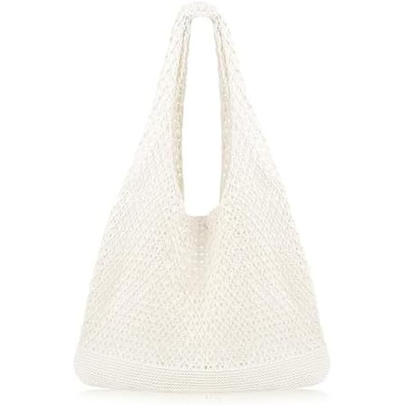 COOKOOKY Crochet Beach Tote bag Summer Beach Bag for Women Aesthetic Mesh Tote Bag Hippie Bag Knit B