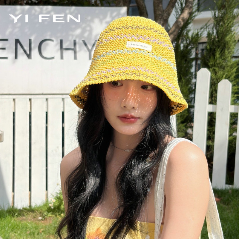 YIFEN หมวกยี่เฟ่นสไตล์เกาหลี มีลายฟางและระบายอากาศดี เหมาะสำหรับฤดูร้อน