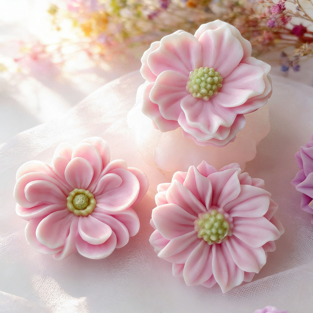 Ranunculus เค้กดอกไม้ซิลิโคนหอม Moulds สําหรับเทียนอโรมาสบู่เรซิ่นหัตถกรรม