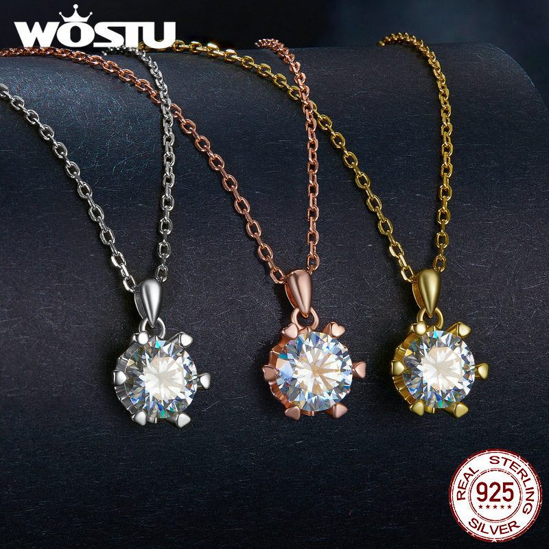 Wostu Moissanite 925 สร้อยคอเงิน D สี VVS1 1CT สําหรับผู้หญิงงานแต่งงานของขวัญคุณภาพสูง