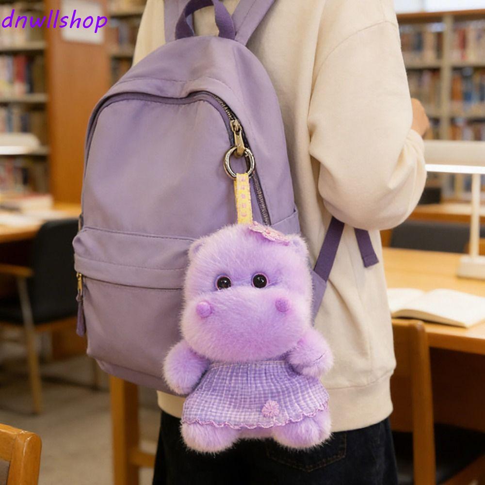 DNWLSHOP พวงกุญแจตุ๊กตาฮิปโป ผ้าฝ้าย PP จี้ตกแต่งเหมือนจริง Kawaii 15 ซม. สีม่วง