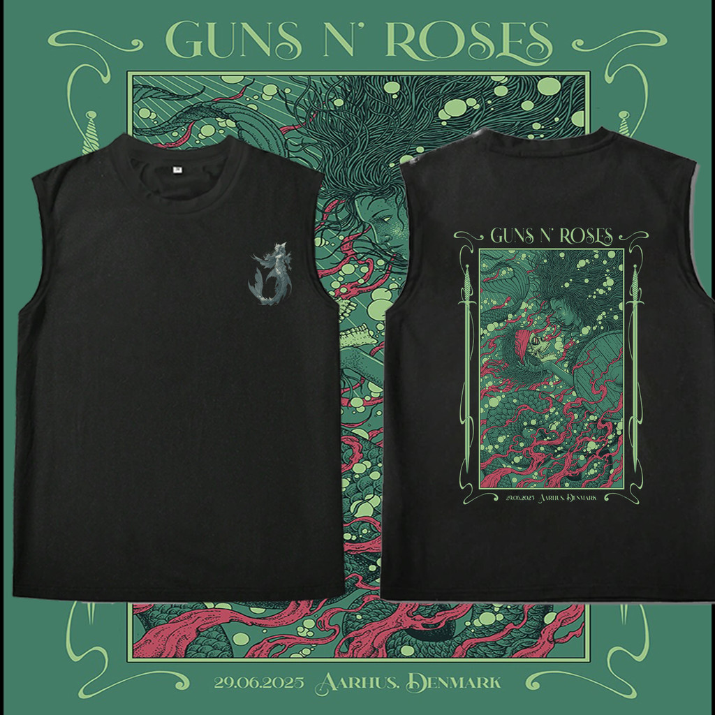 เสื้อกล้ามผ้าฝ้าย S-3XL Unisex ลายวงดนตรี Guns N' Roses Mermaid Poster Print ทั้งหน้าและหลัง มีหลายส