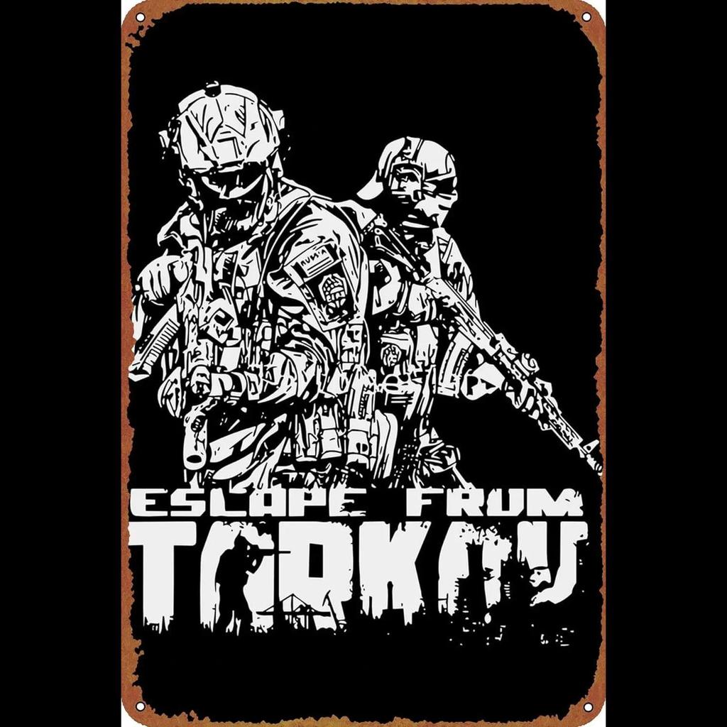 ป้ายเกม Escape from Tarkov แผ่นโลหะ เซ็นเหล็ก งานศิลป์วินเทจ ตกแต่งผนังบาร์ ผับ คาเฟ่ คลับ บ้าน