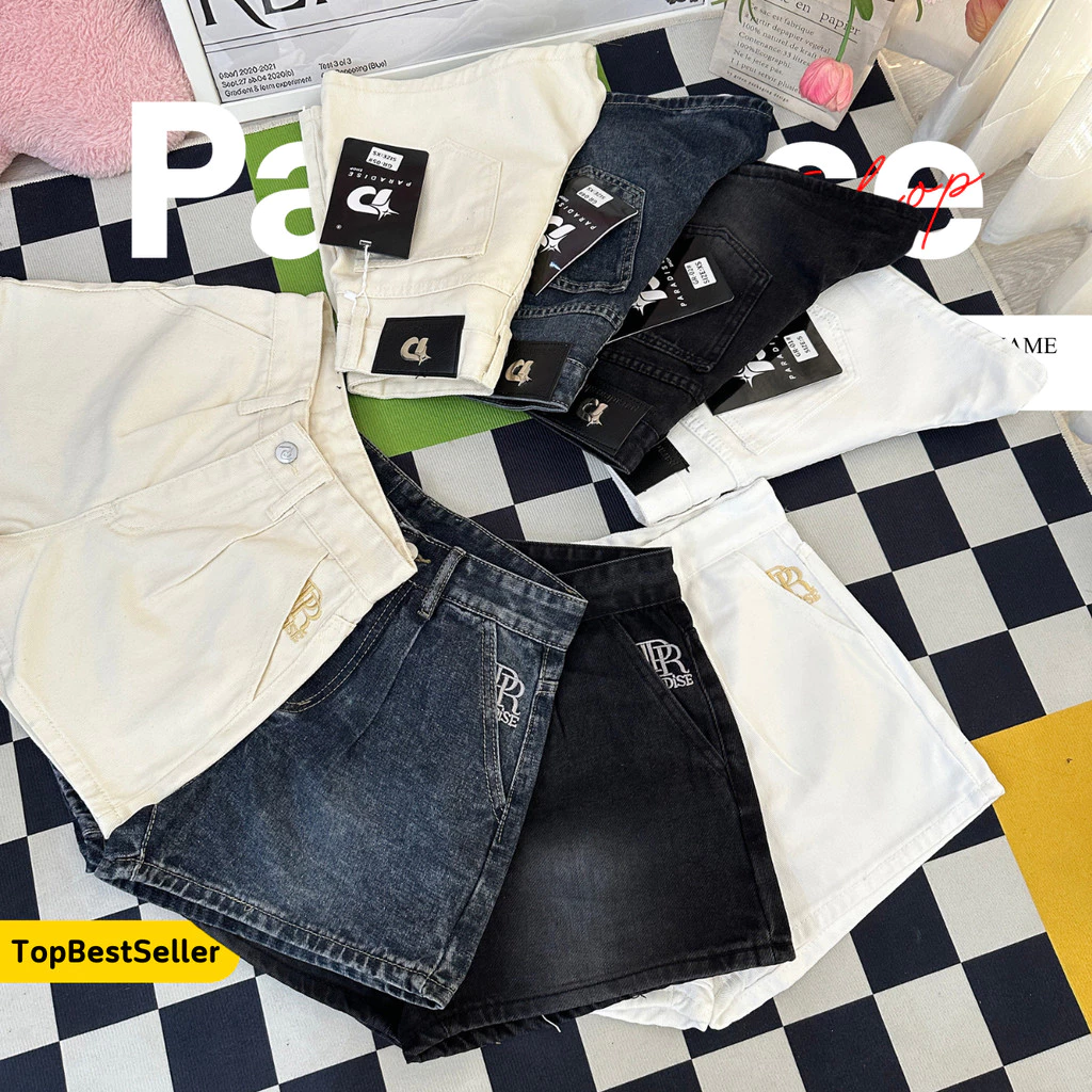 Paradise | Mini shorts Jean's - กางเกงขาสั้น - แต่งจีบ สไตล์เทห์ วิเทจ