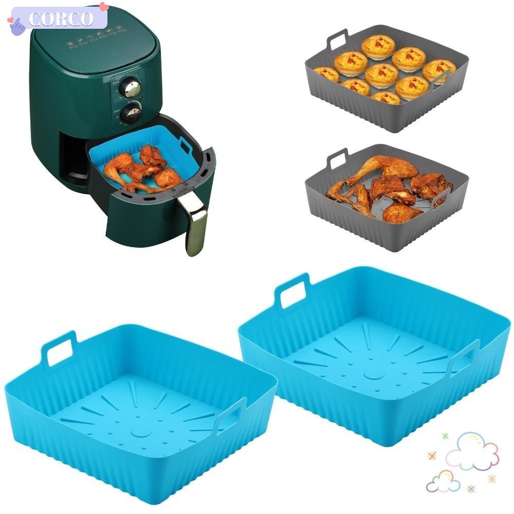 ถาดอบ CORCO มีหูจับ 9" ขนาดใหญ่ Air Fryer Liners, ซิลิโคนทนความร้อนนํากลับมาใช้ใหม่ Air Fryer Mat สํ