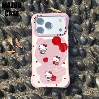 เคสไอโฟนแม่เหล็ก ลอนคลื่น มุมหนากันกระแทก ซิลิโคนชมพู ลายตัดกรอบHelloKitty iPhone 17 16 15 14 13 Pro Max Plus