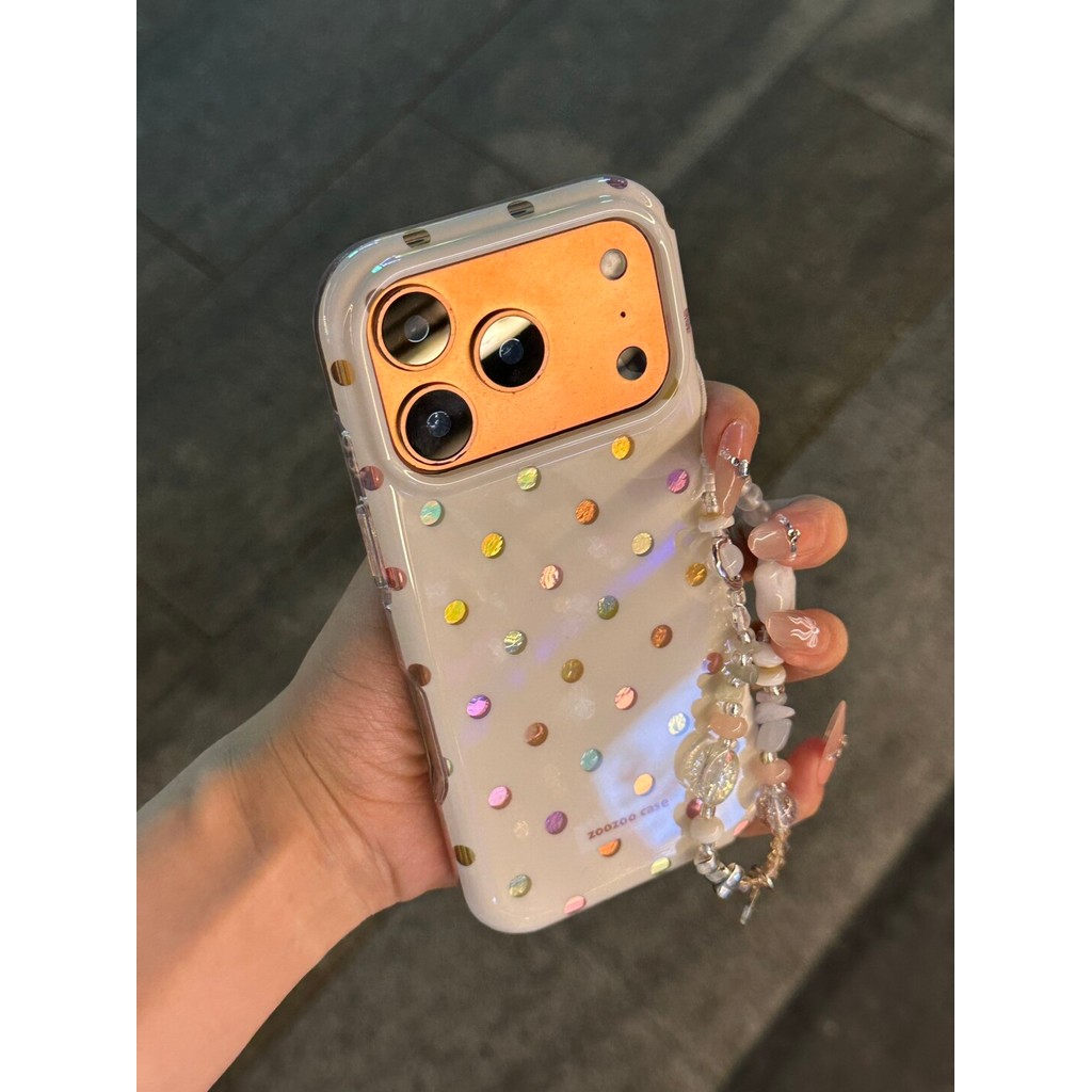 เคสน่ารัก Glitter Texture สีสัน Polka Dot เคสโทรศัพท์สไตล์เกาหลีสําหรับ iPhone 17 Pro Max 16 Pro 15 14 Pro Max