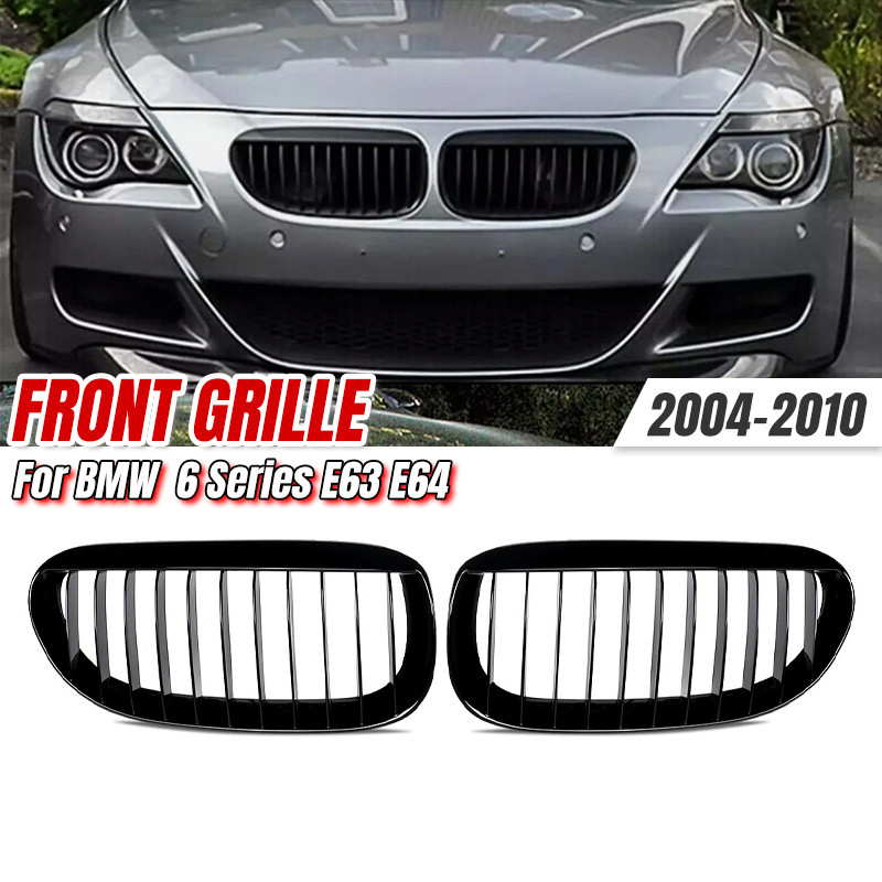 คู่Glossy Black Front Kidney Grill Grille สําหรับ BMW 6 Series E63 E64 M6 2004-2010