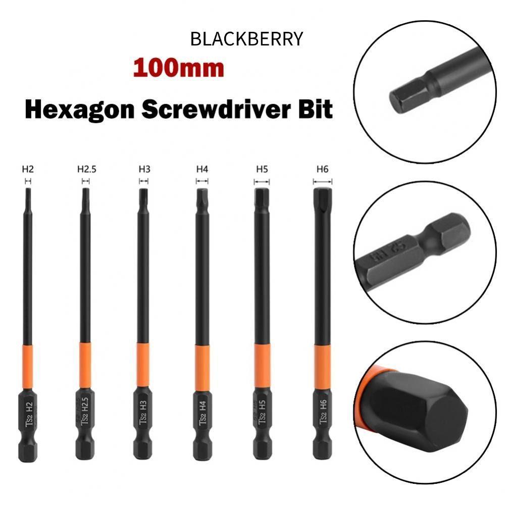 BLACKBERRY ดอกสว่านหกเหลี่ยม 6 ชิ้น, ดอกสว่านก้าน 1/4 ชุดดอกไขควง, คุณภาพสูง H2-H6 100 มม.ไขควงแม่เหล็กซ็อกเก็ตบิต