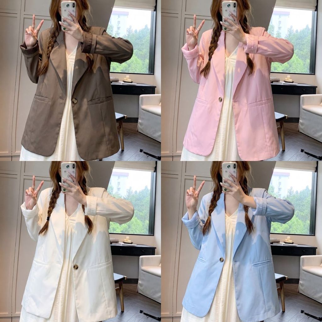 SUIT-37 เสื้อสูทโอเวอร์ไซส์ สำหรับผู้หญิง Blazer สีพาสเทล ทรงสวย ดีไซน์มินิมอล ผ้านุ่มใส่สบาย มีซับใน พร้อมส่ง
