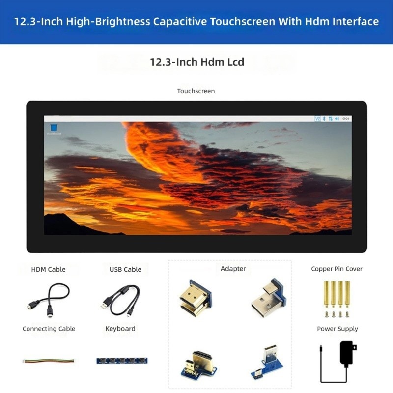 PCF * 12 3 นิ้วความสว่าง IPS Capacitive Touch จอแสดงผล Lcd พร้อมอินเทอร์เฟซ HDTV 10 จุดหลายสัมผัสและ