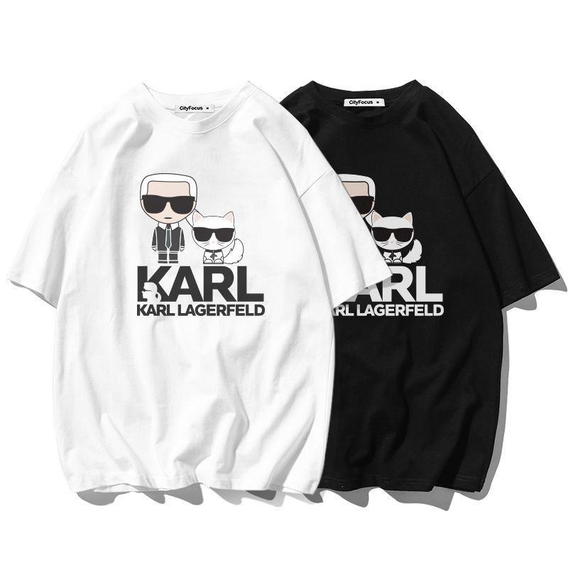 (จัดส่งตลอด 24 ชั่วโมง)Karl Lagerfeld เสื้อยืดแขนสั้น ลายโมเนสเตอร์ท็อป พิมพ์ครึ่งตัว ทำจากผ้าฝ้ายแท้