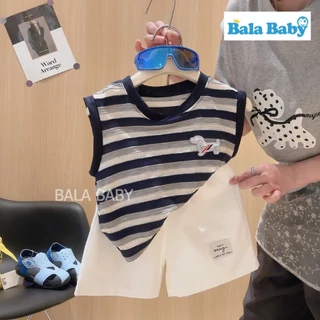 ชุดเด็กชายสุดคูล เสื้อกล้ามลายทาง + กางเกงขาสั้น ชุดเด็กชาย Summer Style ลายทางสุดคิ้วท์ BXT35