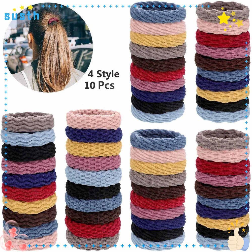 SUSTH ยางรัดผม 10 ชิ้น Scrunchie หนายืดหยุ่น สําหรับผูกผมผู้หญิง Headwear เชือกผม