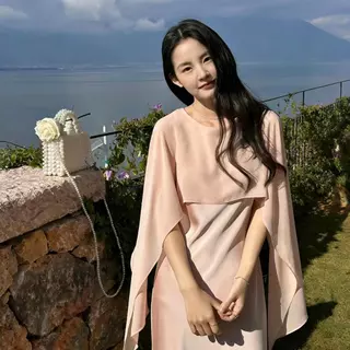 Chili Koko เดรสผู้หญิงชีฟองลุคหรู 2026 ใหม่/ดีไซน์คลุมไหล่ แขนกว้างพริ้ว/ทรงเข้ารูปยาว S-2XL 99411