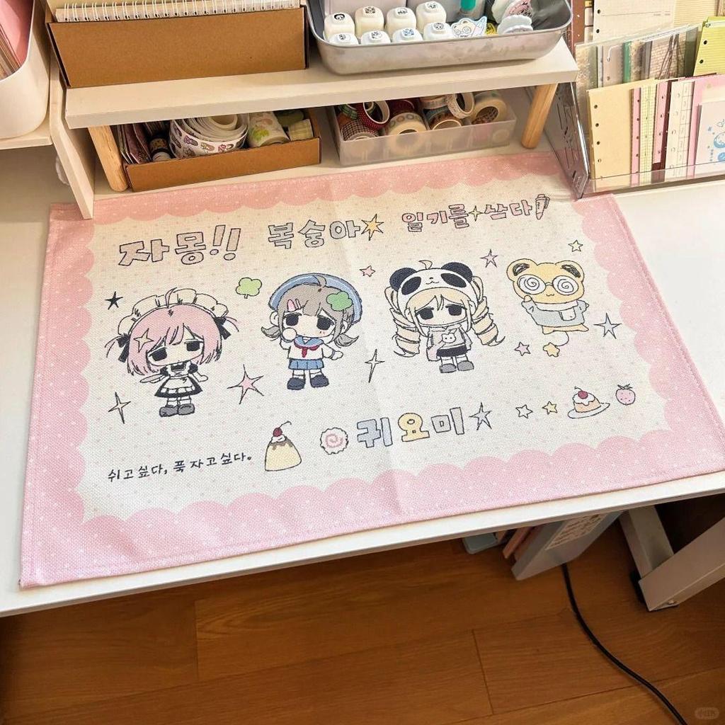ญี่ปุ่น Vintage Kawaii Chibi ผ้าปูโต๊ะกํามะหยี่ 90x60 120x80 เสื่อโต๊ะ Journal ฉากหลังตกแต่ง