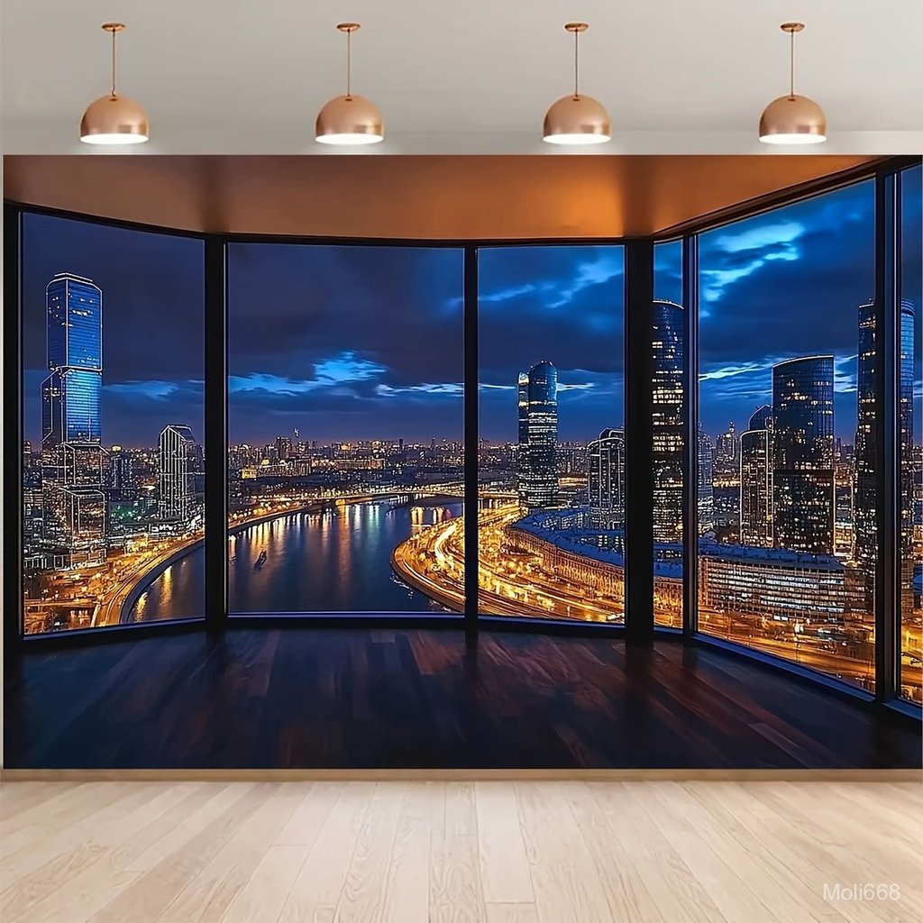 A Backdrop Set - 2D Flat Design - Modern Architectural Night Scene Fashion-Themed Decoration, Photog