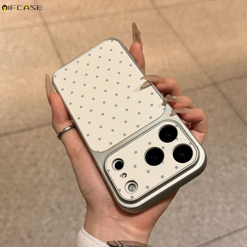 สําหรับ Xiaomi 17 Pro Max 15 15T 14 14T 13 13T 12 Ultra 12T 12S 12X Mi 11i 11X 11 Lite Pro เคสโทรศัพท์สีขาวมุมมองขนาดใหญ่หน้าต่างหนัง PU Elegant Simple สีเทา Polka Dot ปลอกกรณีฝาครอบ