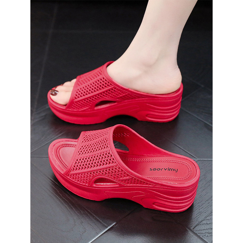 รองเท้าแตะ สลีปเปอร์ รองเท้า slipper ส้นหนาSoled Outing Heightened Wedge Heel Home Anti-Slip Sand