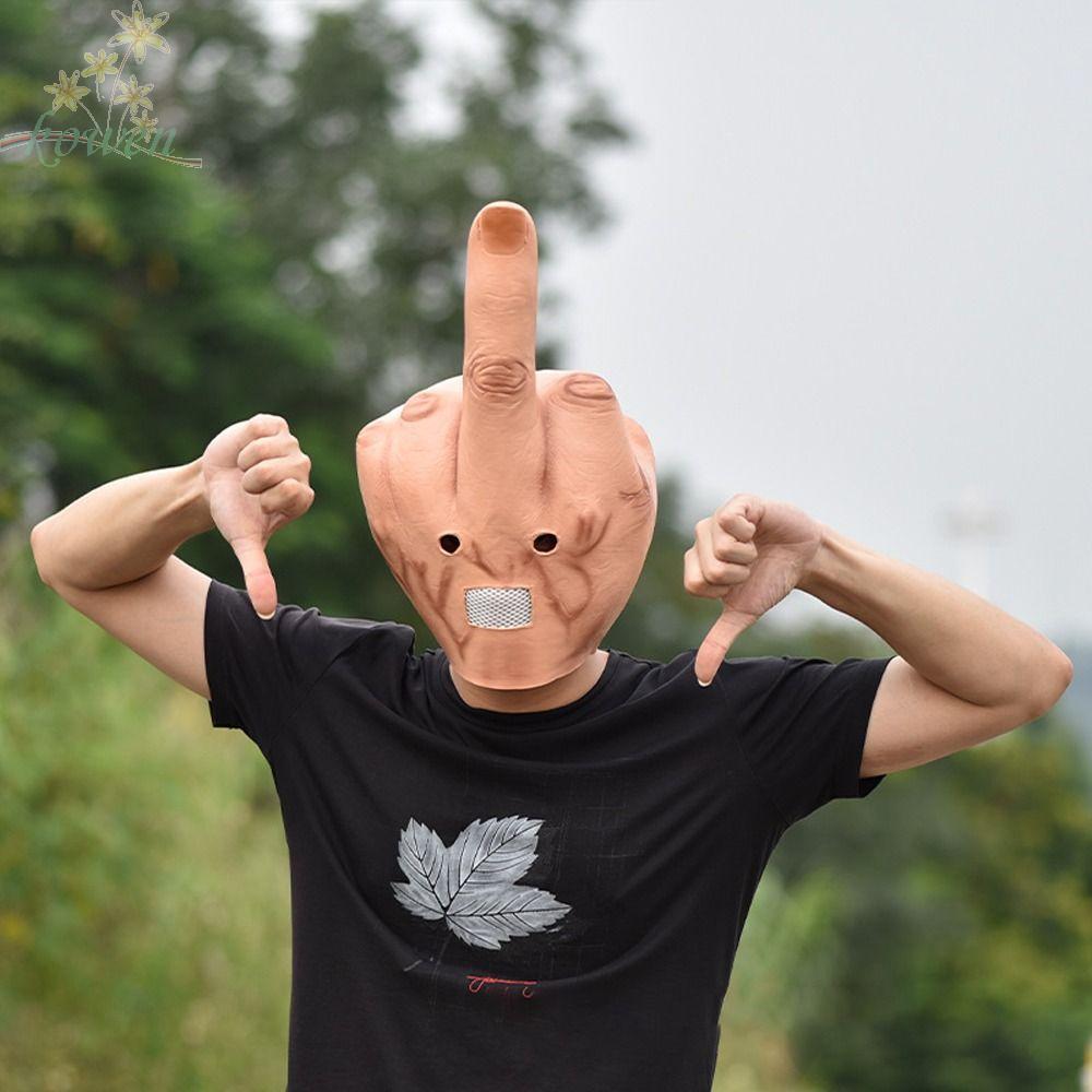 KOWEN หน้ากากนิ้วกลาง, Despises ฮาโลวีน Despise หน้ากาก, Creative ทนทาน Breathable Hole แนวตั้งกลาง Spoof หมวก Props Carnivals