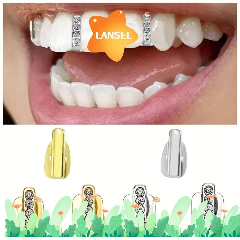 LANSEL 3 ชิ้น Grillz, Shiny Zircon Hollow Hip Hop ฟัน Grillz, Rhinestone ฟันหมวกคอสเพลย์
