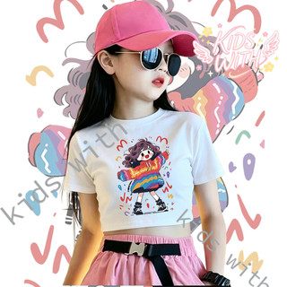(จัดส่งตลอด 24 ชั่วโมง) ผลิตภัณฑ์ใหม่ในปี 2025!  เด็กหญิงแขนสั้นเสื้อยืด 100% Cotton พิมพ์เสื้อยืด A815