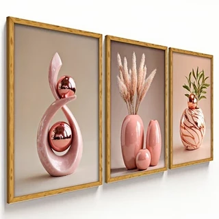 ชุดของตกแต่งผนัง 3 ชิ้น สไตล์ ภาพพิมพ์ศิลปะลายดอกไม้แนว Minimalist สำหรับห้องนั่งเล่น