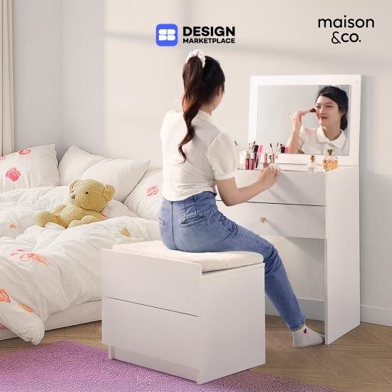 SB Design Square โต๊ะเครื่องแป้งแบบนั่ง พร้อมเก้าอี้ในตัว รุ่น MIRA สีขาว (60x45x81 ซม.) แบรนด์ MAISON&CO.