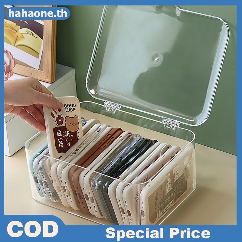 Hahaone อะคริลิค Sundries ตะกร้าเก็บเคสโทรศัพท์ Ins โปร่งใสเคสโทรศัพท์ Organizer กล่องเก็บพร้อมฝาปิด Home Desktop TH