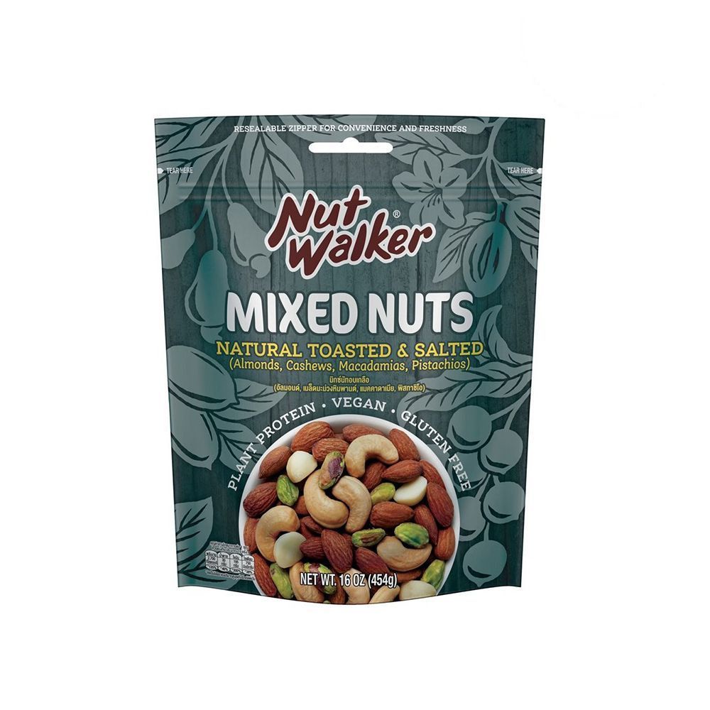 [สินค้าส่งด่วน] นัทวอล์คเกอร์มิกซ์นัทอบเกลือ 454 ก. NUT WALKER MIXED NUTS SALTED 454 G.