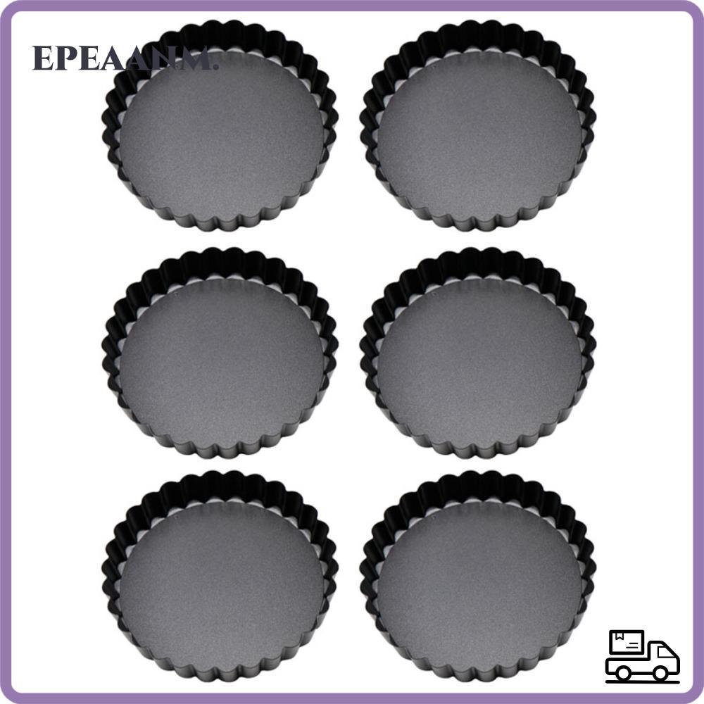 EPEAA 6 ชิ้น Mini Quiche Pans, Non Stick ถอดด้านล่างที่ถอดออกได้ Tart Pan, นํากลับมาใช้ใหม่เคลือบสีด