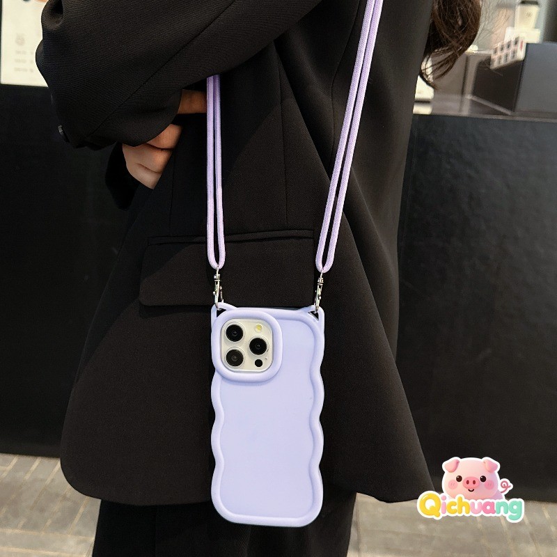 3D Wave Edge Cat Ear Case ปรับCrossbody LanyardสําหรับVivo T4X T4 T3X T3 Lite T2X T2 Pro Y95 Y93 Y91