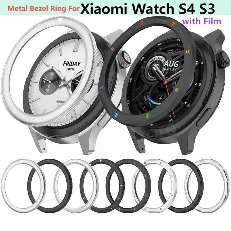 โลหะ BEZEL แหวนสําหรับ Xiaomi นาฬิกา S4 S3 Protector พร้อมฟิล์มนาฬิกาสําหรับนาฬิกา BEZEL Shell S3 eS