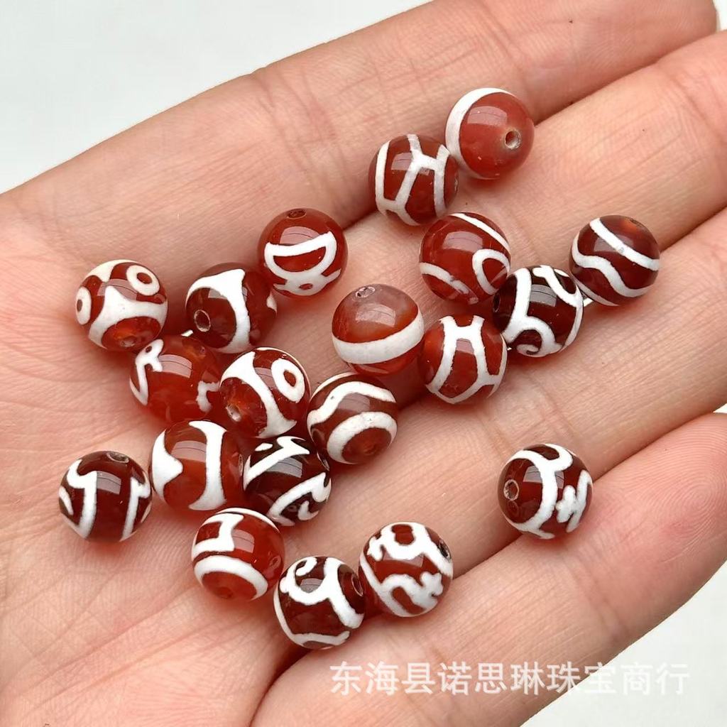 TEKM สร้อยข้อมือและสร้อยคอมากำมะหยี่ ทิเบต Dzi Beads สีแดง สำหรับงาน DIY