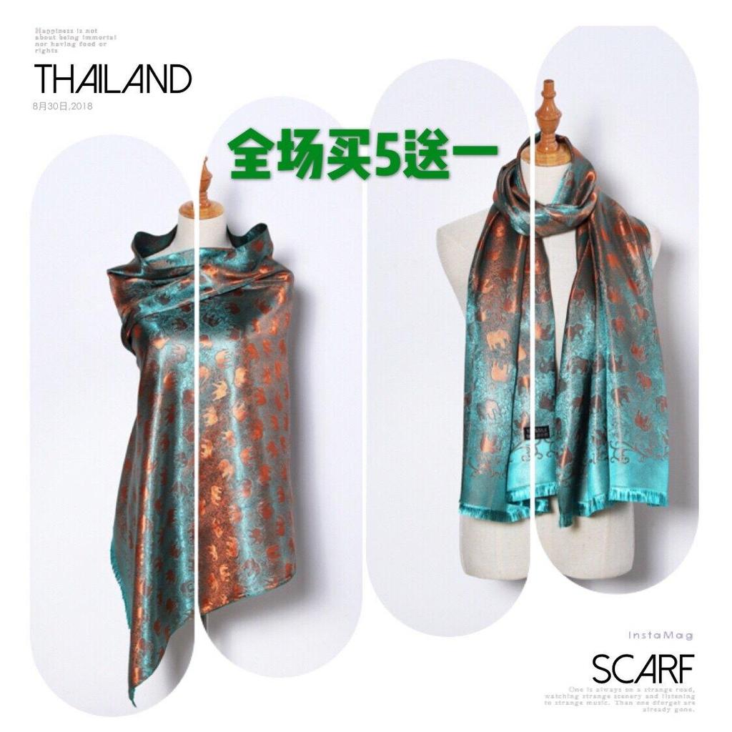 T Thailand Elephant Scarf Travel Commemorative Two-Color Silk Scarf Beach Shawl All-Match ฤดูใบไม้ผล