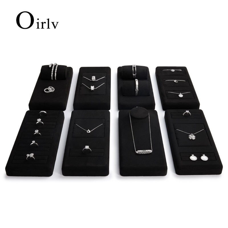 Oirlv กํามะหยี่สีดําถาดแสดงเครื่องประดับชุดเครื่องประดับหรูหราถาดสําหรับ Shop Showcase & Home Storag