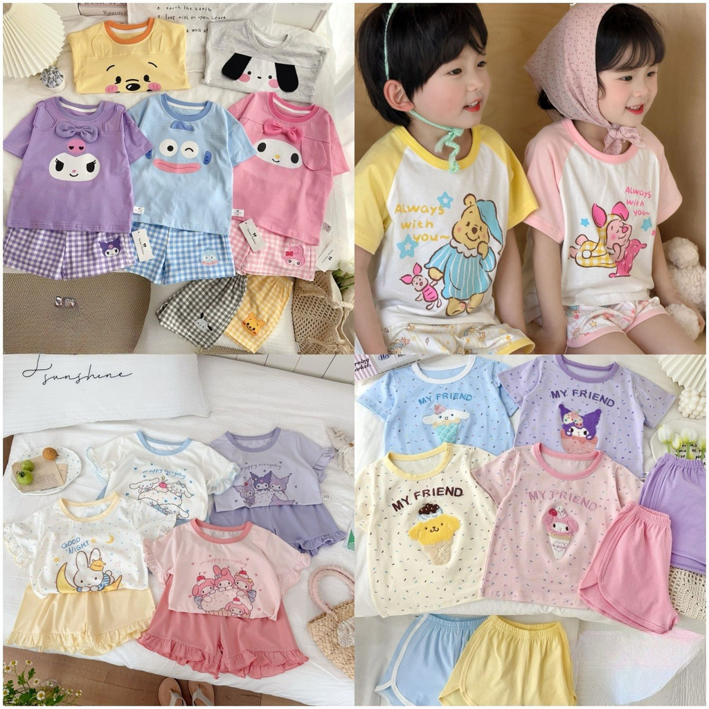 ชุดนอนเด็กผู้หญิงสไตล์ใหม่ น่ารัก ตุ๊กตาปก กางเกง ชุดอยู่บ้าน