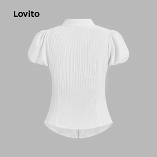 (แคชชวล) Lovito ปุ่มเสื้อฤดูร้อน/ฤดูใบไม้ผลิสําหรับผู้หญิง เกาหลี อินเทรนด์ L125AD369