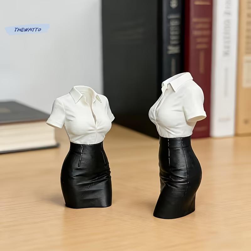 [Thewayto] Office Lady Sculpture 3D พิมพ์เสื้อเชิ้ตสีขาวกระโปรงหนังเครื่องประดับรูปหญิงสมัยใหม่สําหร
